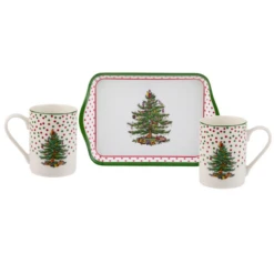 Spode Christmas Tree Polka Dot 2 Mugs & Tray Set