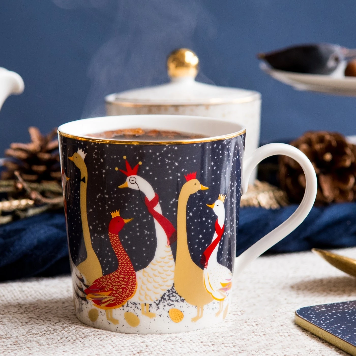 Sara Miller Christmas Geese Footed Cake Plate 8963 4 Sara Miller Christmas Geese Footed Cake Plate 8963 - Image 2