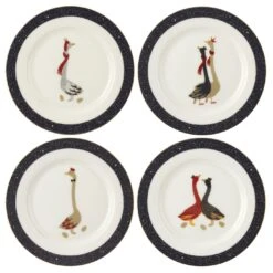 Sara Miller Christmas Geese Cake Plates (Set Of 4) 8987